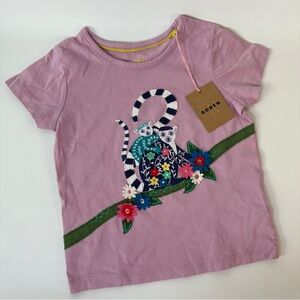 NWT Mini Boden Lemur Floral Appliqué Short Sleeve Tee Toddler 3 - 4 Years‎